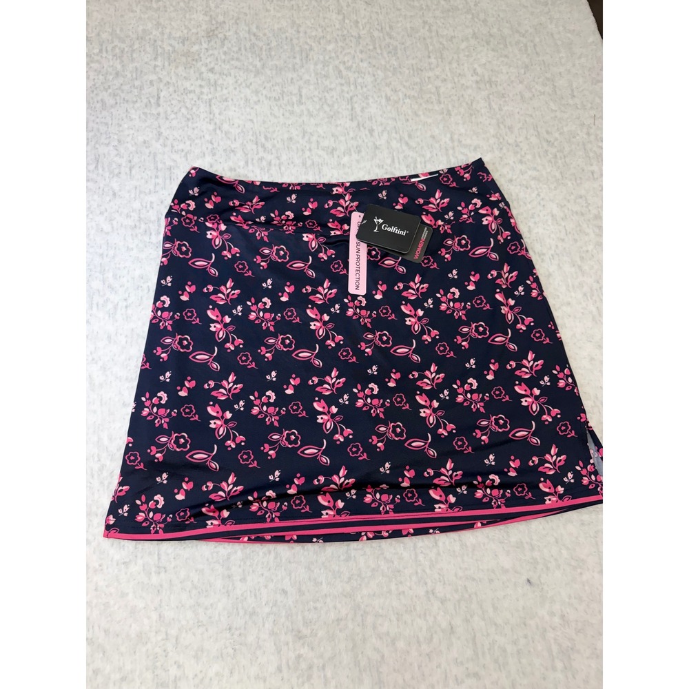 Golftini‎ Vamanos-Long Navy Pink Floral Golf Skort XL UPF Sun Protection New